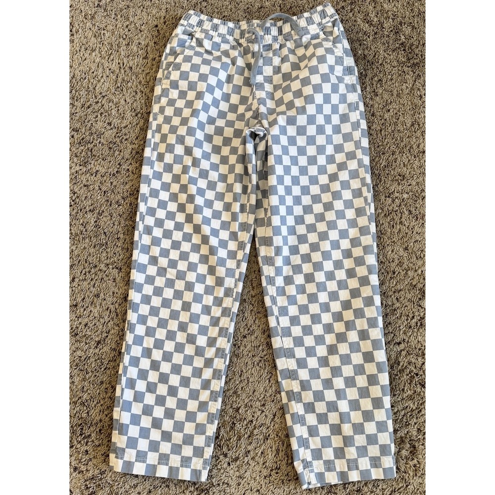 Vans Range Elastic Pants Womens XS Blue White Checkerboard Relaxed Skate Casual